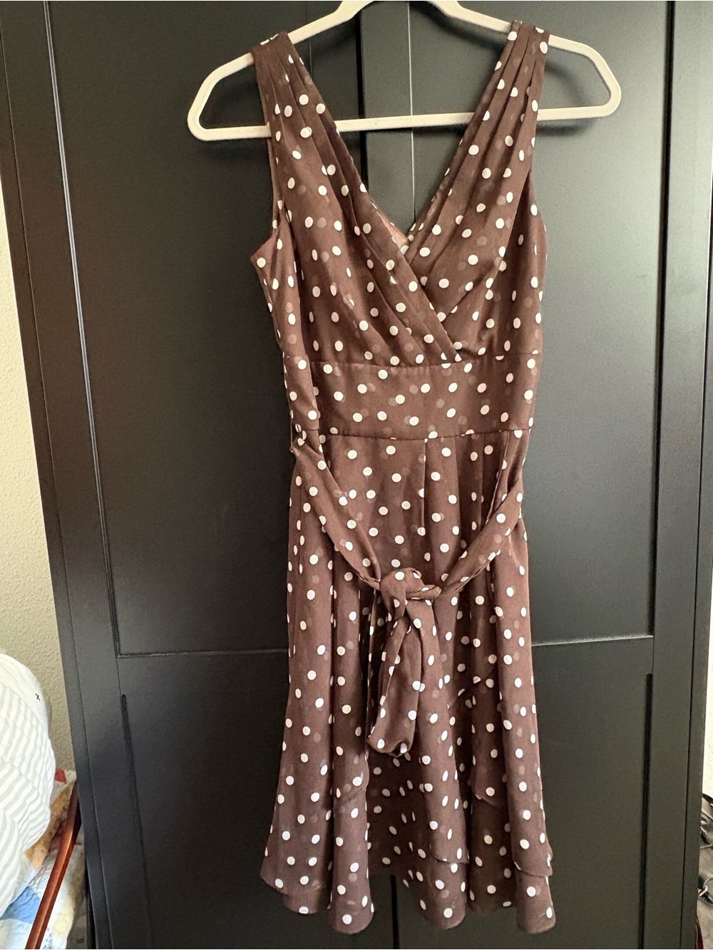 White House Black Market Mocha Brown Polka Dot Sleeveless A-Line Dress